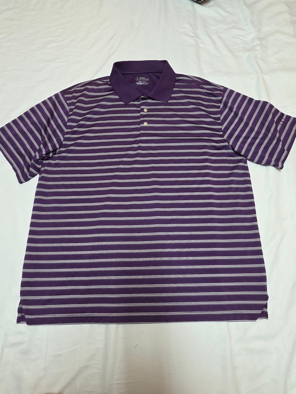 PGA Tour Purple and White Striped Men's Polo XXL